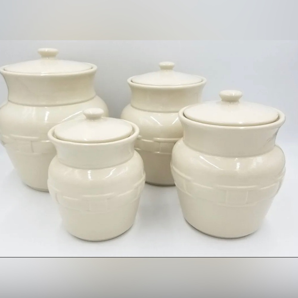 Longaberger vintage pottery canister set ivory